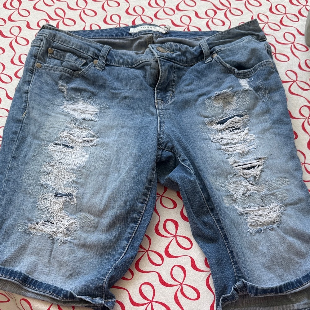 torrid Light Blue Denim Shorts with Golden Stitching